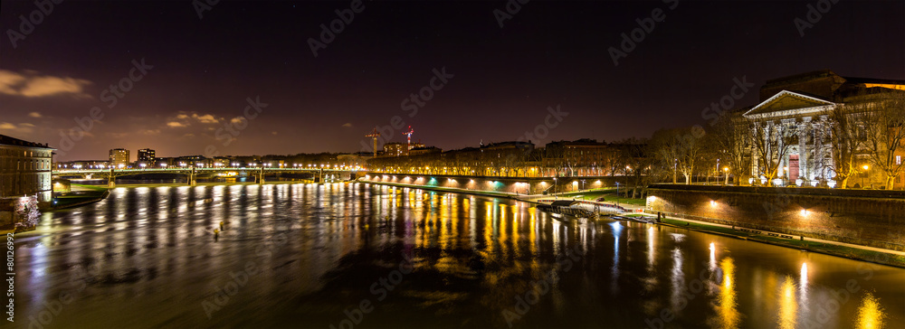 Night view of the Garonne river in Toulouse - France