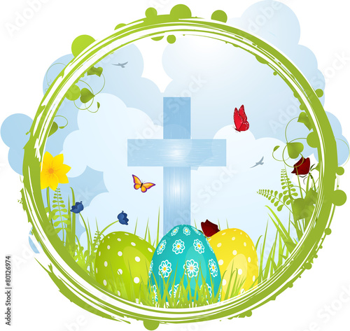 Easter border with Cross and eggs