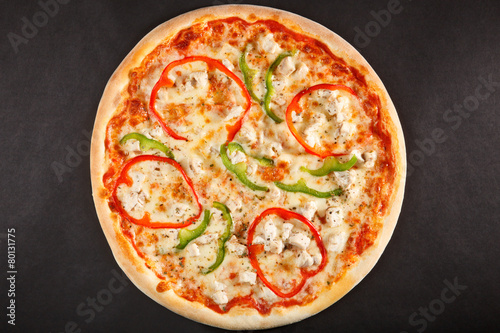 Tasty Italian pizza with pepper sweet cheese and chicken