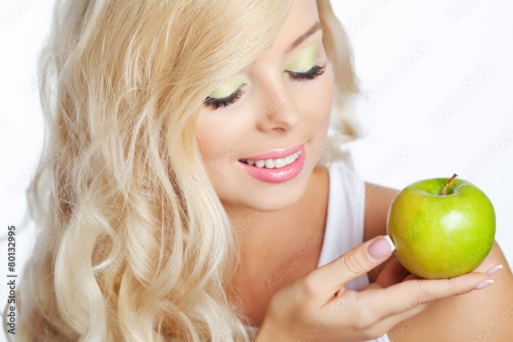 Portrait of beautiful woman with apple Portrait of beautiful woman with apple