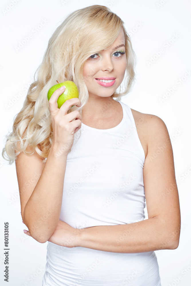 Portrait of beautiful woman with apple Portrait of beautiful woman with apple