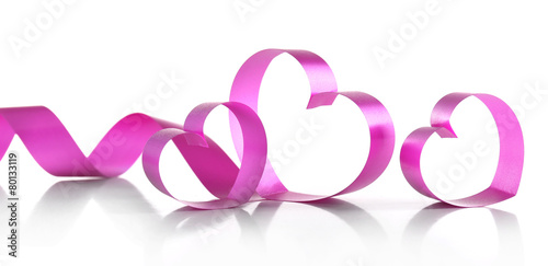 Purple hearts from ribbon isolated on white