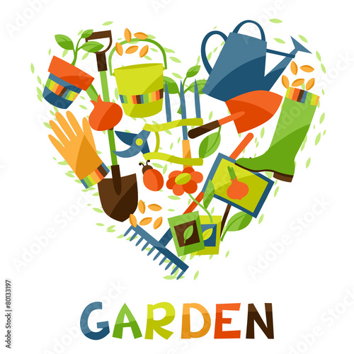 Background with garden design elements and icons