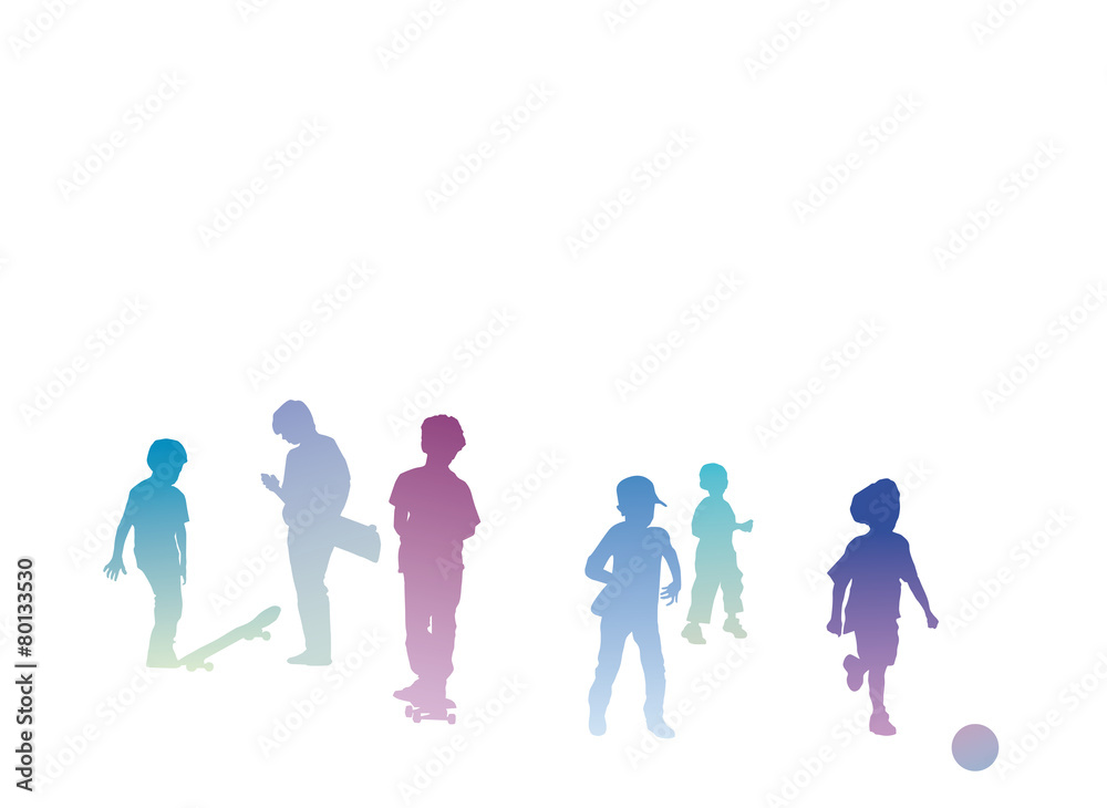 Kinder spielen mit Abstand in der Coronapandemie, Covid-19, Coronakrise, Corona, Sars cov2, Hygieneregel, Pandemie - Silhouetten Kinder spielen mit Abstand in der Coronapandemie, Covid-19, Coronakrise, Corona, Sars cov2, Hygieneregel, Pandemie - Silhouetten