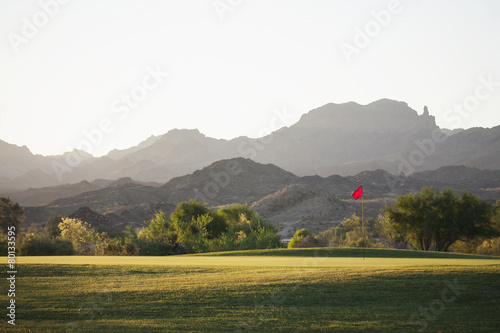 A golf course in Arizona, and a view to mountains. 