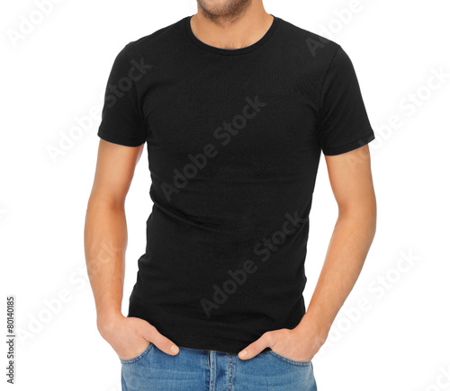 man in blank black t-shirt