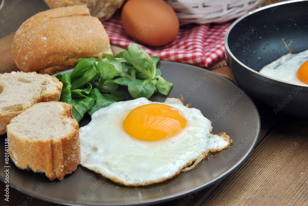 Fried eggs with bread and oil Fried eggs with bread and oil