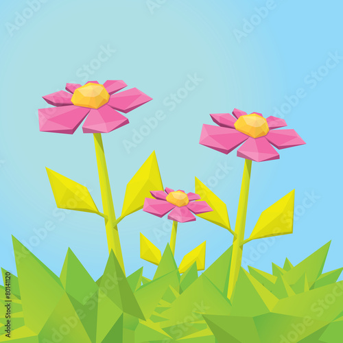 Conceptual polygonal pink spring flower.