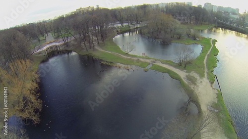 Several ponds among trees in park Lefortovsky  photo