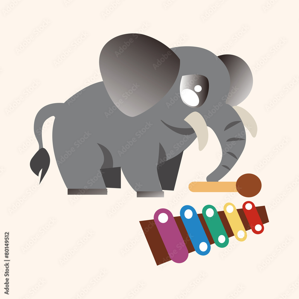 animal elephant playing instrument cartoon theme elements