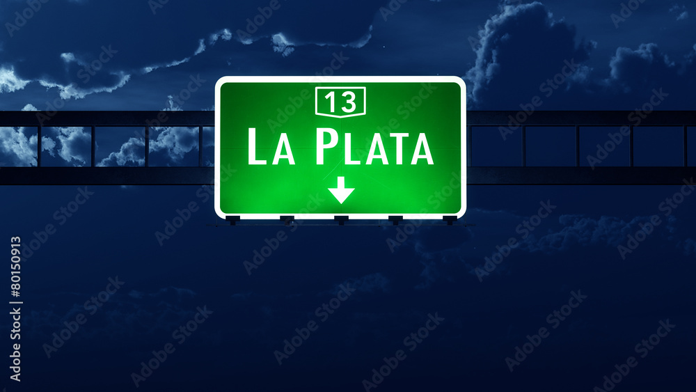 La Plata Argentina Highway Road Sign at Night