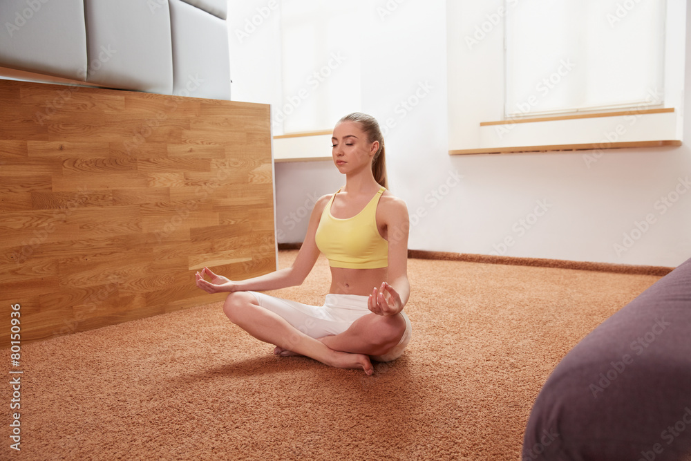 Yoga Woman. Young Lady Practicing Morning Meditation Yoga Woman. Young Lady Practicing Morning Meditation