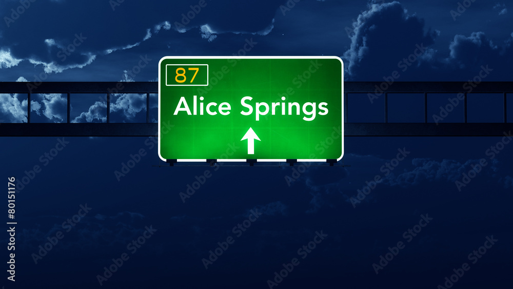 Alice Springs Australia Highway Road Sign at Night