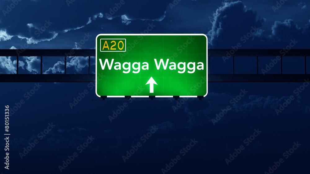 Wagga Wagga Australia Highway Road Sign at Night