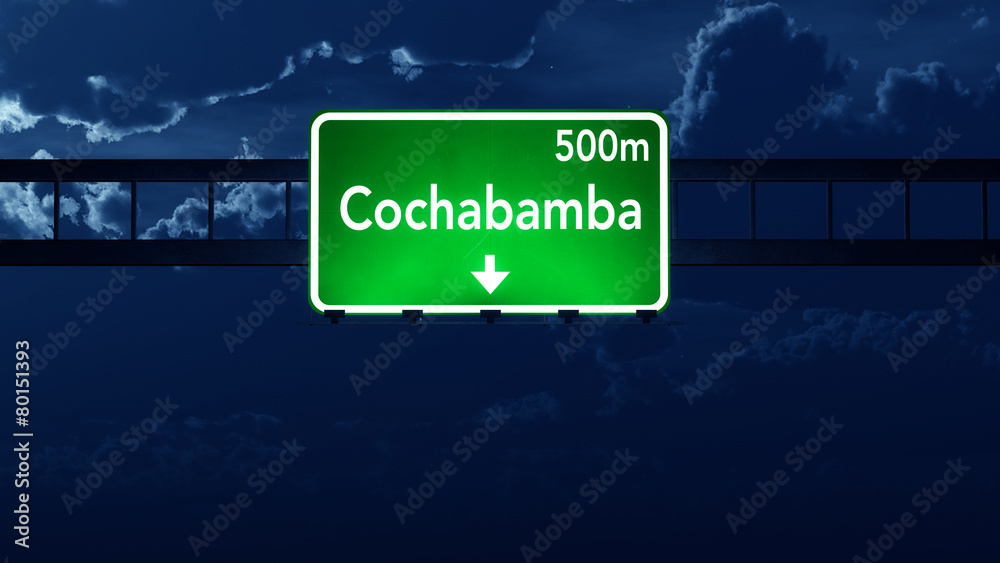 Cochabamba Bolivia Highway Road Sign at Night
