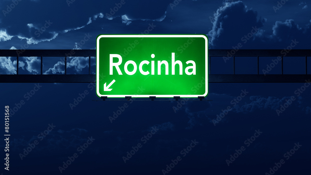 Favela Rocinha Brazil Highway Road Sign at Night