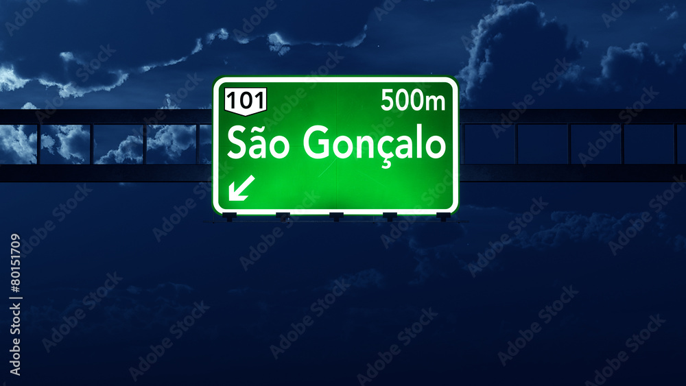 Sao Goncalo Brazil Highway Road Sign at Night