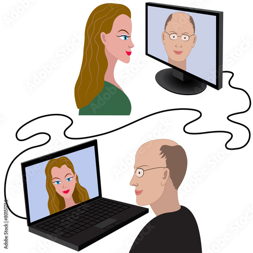 Man and woman having a video chat through the internet