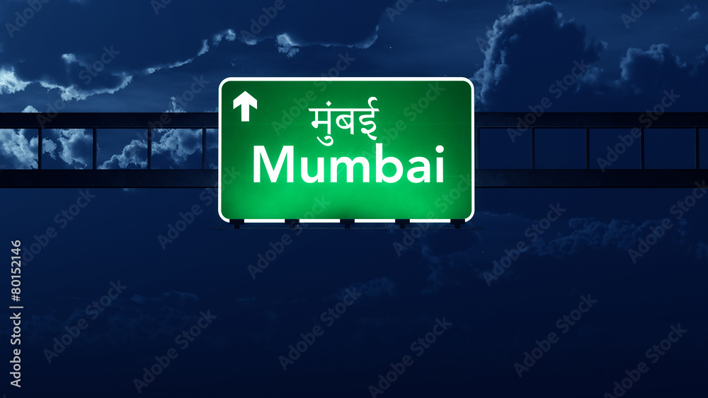 Mumbai India Highway Road Sign at Night