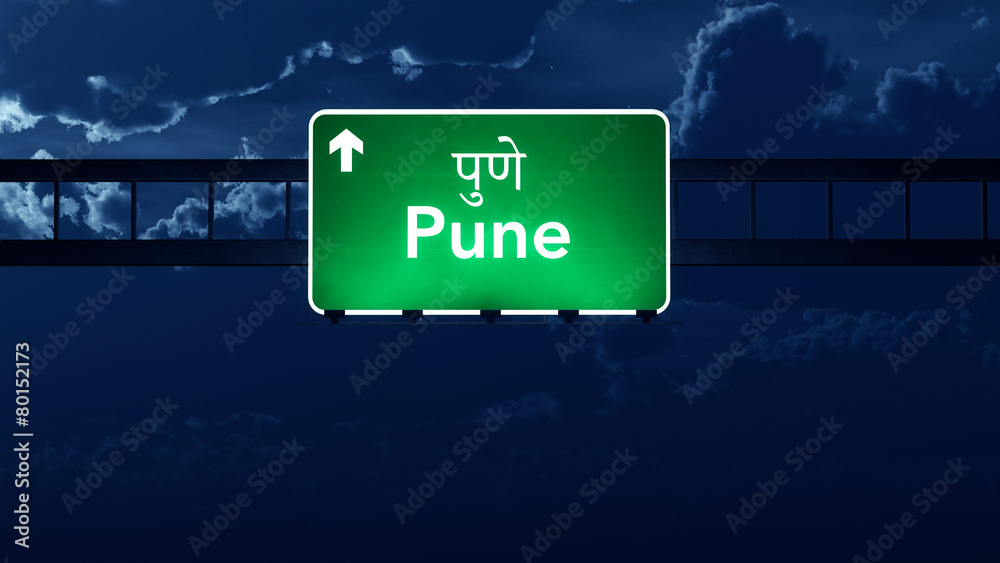 Pune India Highway Road Sign at Night