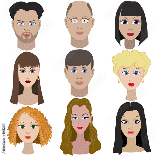 Set of portraits of people. Full face