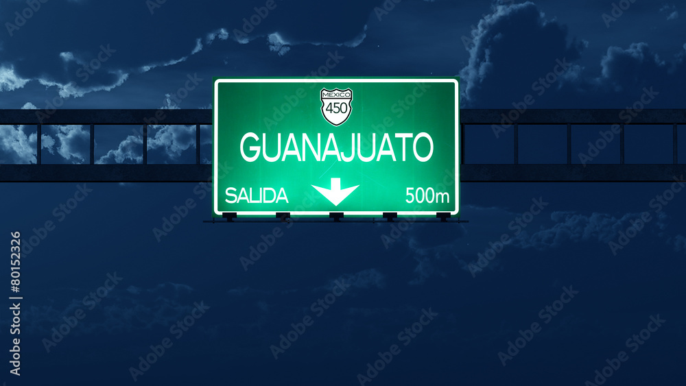 Guanajuato Mexico Highway Road Sign at Night