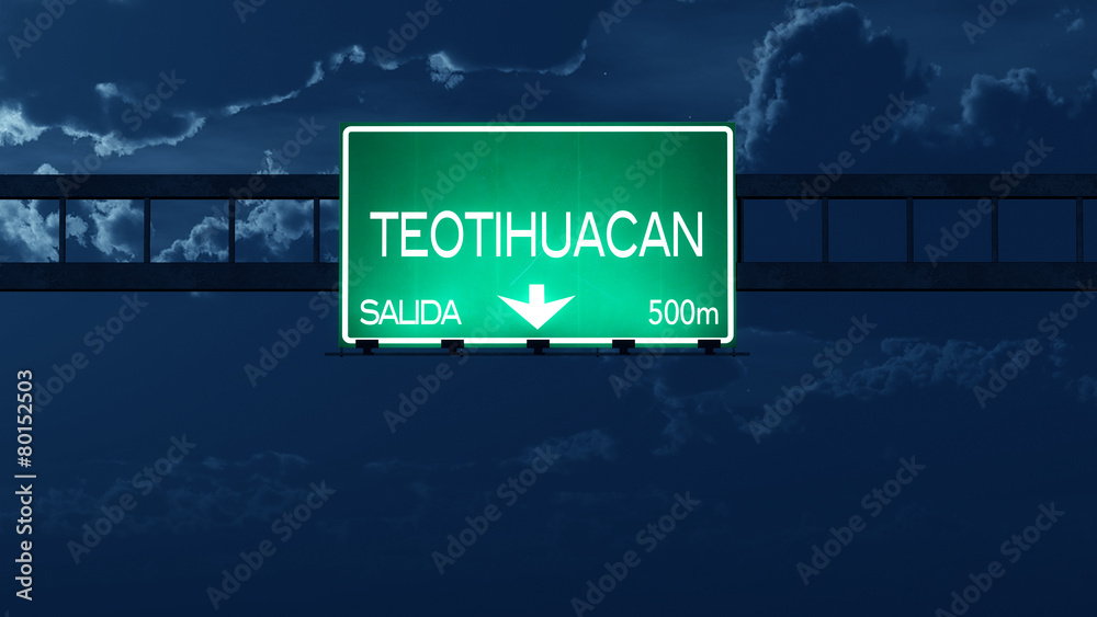 Teotihuacan Mexico Highway Road Sign at Night
