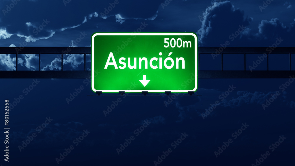 Asuncion Paraguay Highway Road Sign at Night