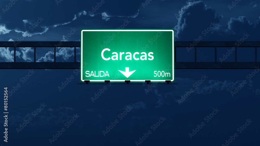 Caracas Venezuela Highway Road Sign at Night