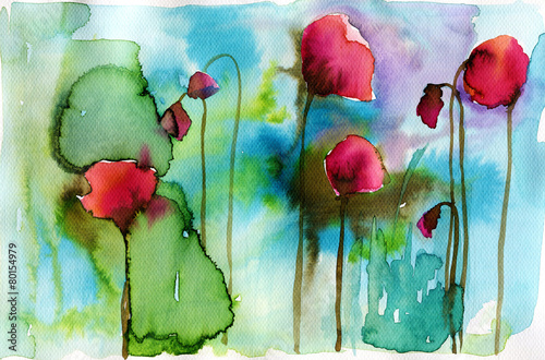 watercolor illustration depicting spring flowers in the meadow