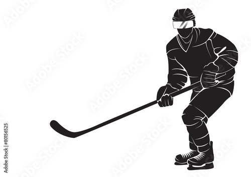 Hockey player. Vector silhouette, isolated on white