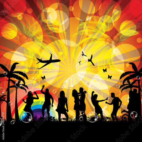 Beach Party design template sunset background