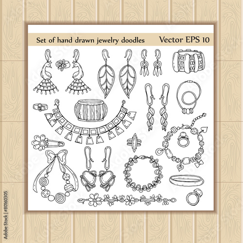 Vector set of hand draw and fashionable jewelry doodles