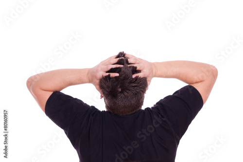verzweifelter Mann, rauft sich die Haare - isoliert