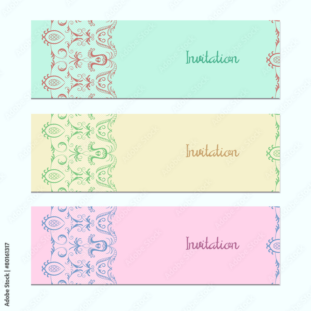 Set of invitation cards with floral ornament