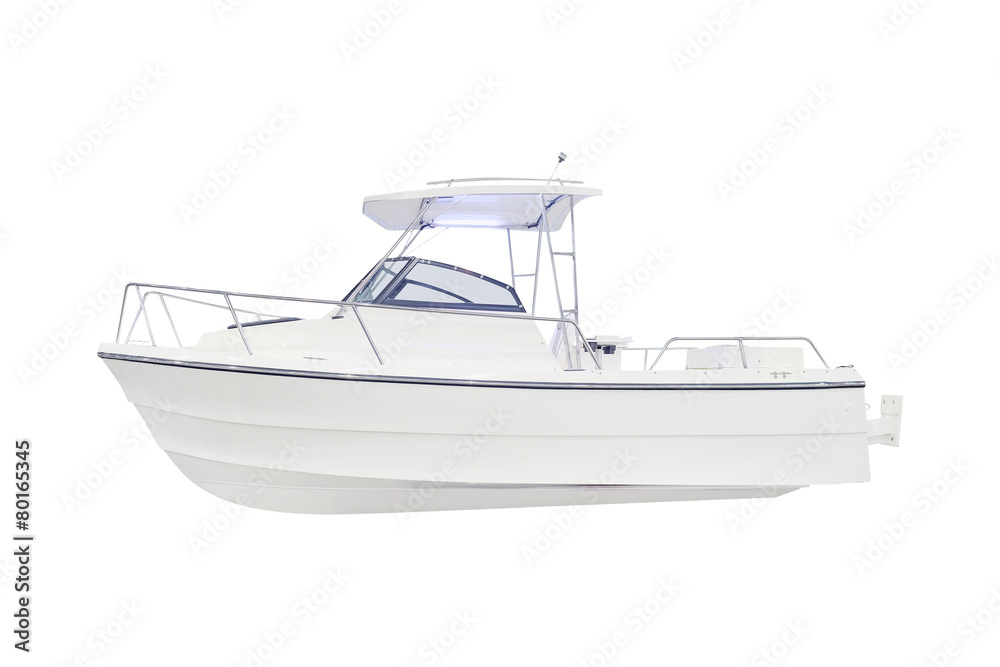 The image of a motor boat under the white background The image of a motor boat under the white background