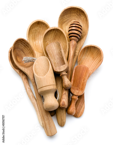 Carving wooden spoon isolated on white background cutout photo