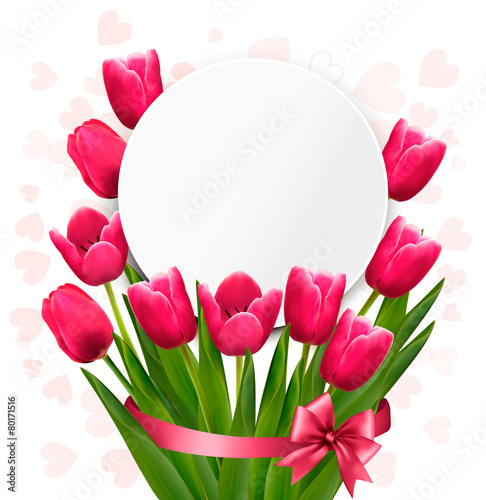 Fototapeta Naklejka Na Ścianę i Meble -  Celebration background with pink tulips. Vector.