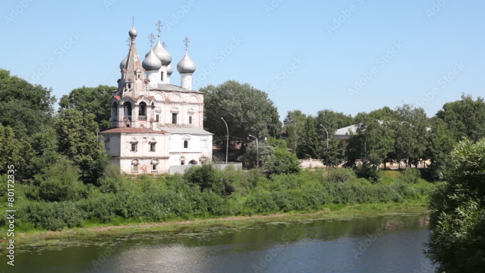 Ioann Zlatousta church on river Vologda with silvery domes Ioann Zlatousta church on river Vologda with silvery domes