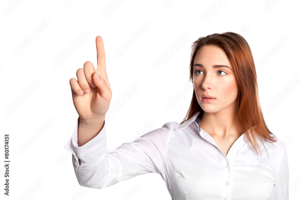 Young Businesswoman Pointing on Progress - Stock Image Young Businesswoman Pointing on Progress - Stock Image
