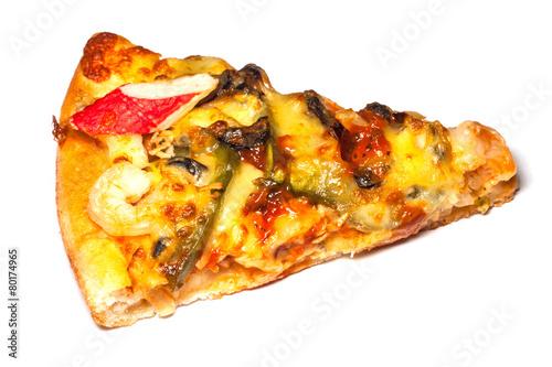 Slice of fresh pizza isolated.