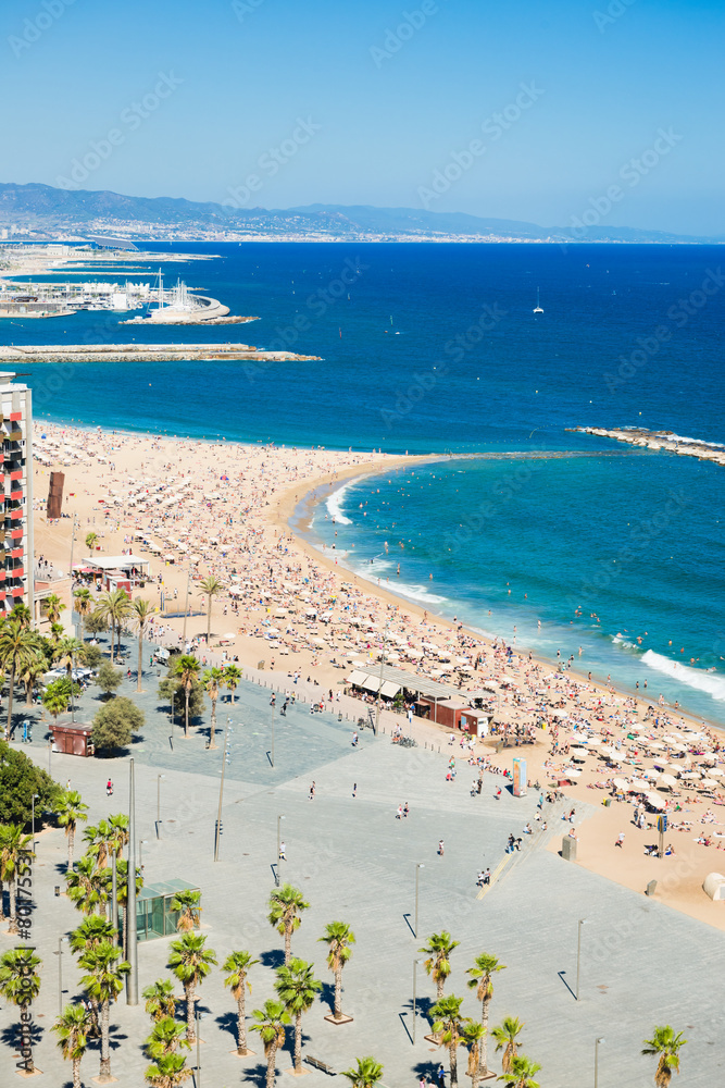 Naklejka premium Barceloneta beach in Barcelona, Spain