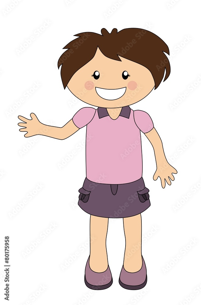 Cute cartoon girl waving hand isolated on white Cute cartoon girl waving hand isolated on white