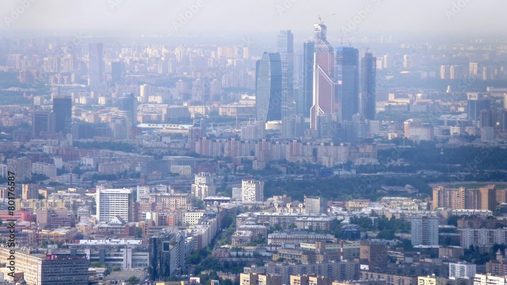 Business center Moscow city stands against city landscape, time lapse Business center Moscow city stands against city landscape, time lapse