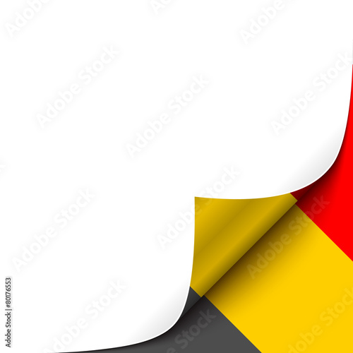 Curled up Paper Corner on Belgian Flag Background.Vector
