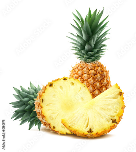 Pineapple and pieces isolated on white background