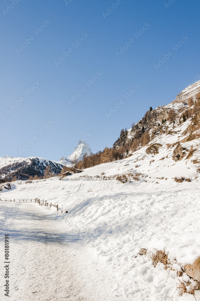 Zermatt, Walliser Dorf, Winterwanderweg, Alpen, Schweiz Zermatt, Walliser Dorf, Winterwanderweg, Alpen, Schweiz
