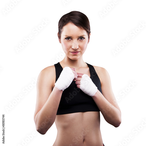 Close up image of female in sports clothing relaxing after worko photo