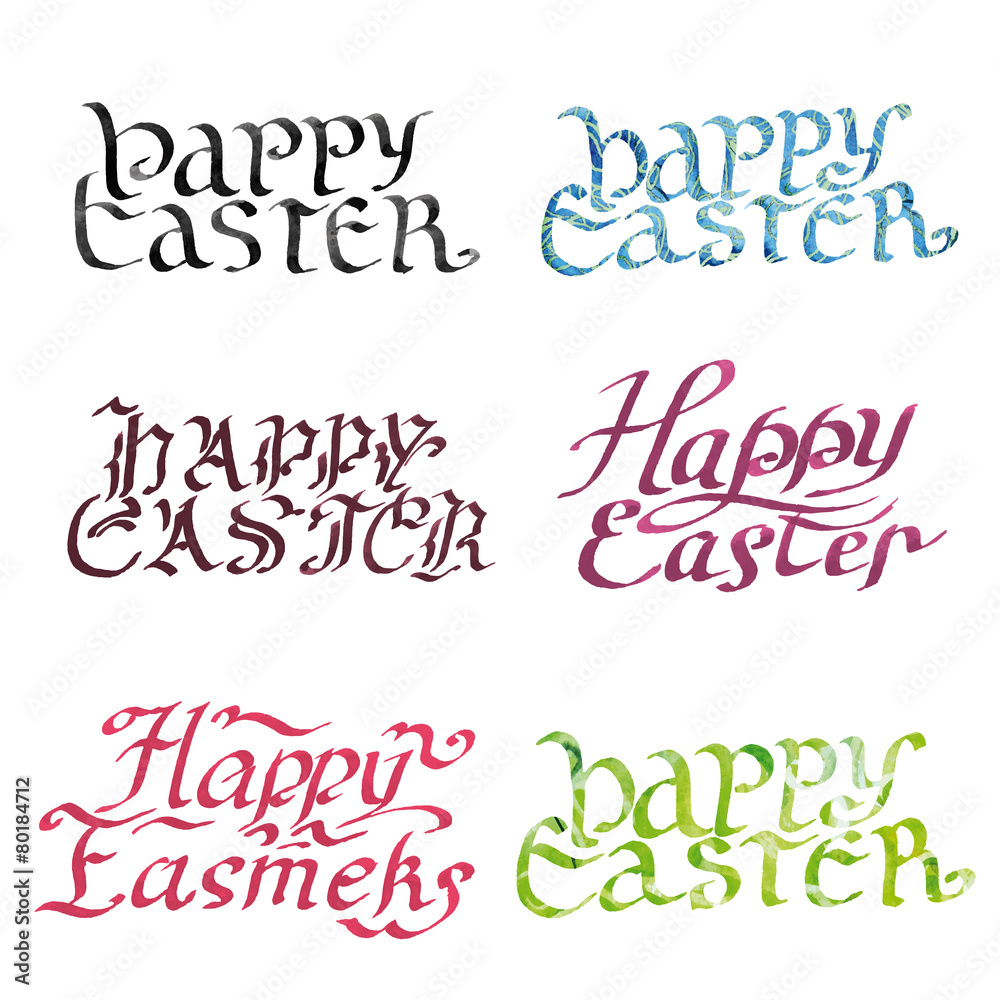 collection calligraphy inscription. happy easter. watercolor collection calligraphy inscription. happy easter. watercolor