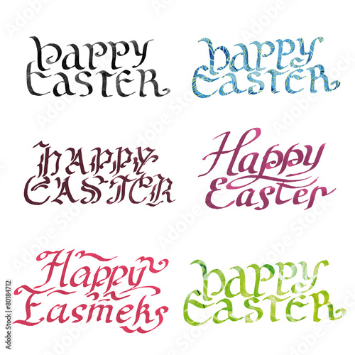 collection calligraphy inscription. happy easter. watercolor © Aloksa